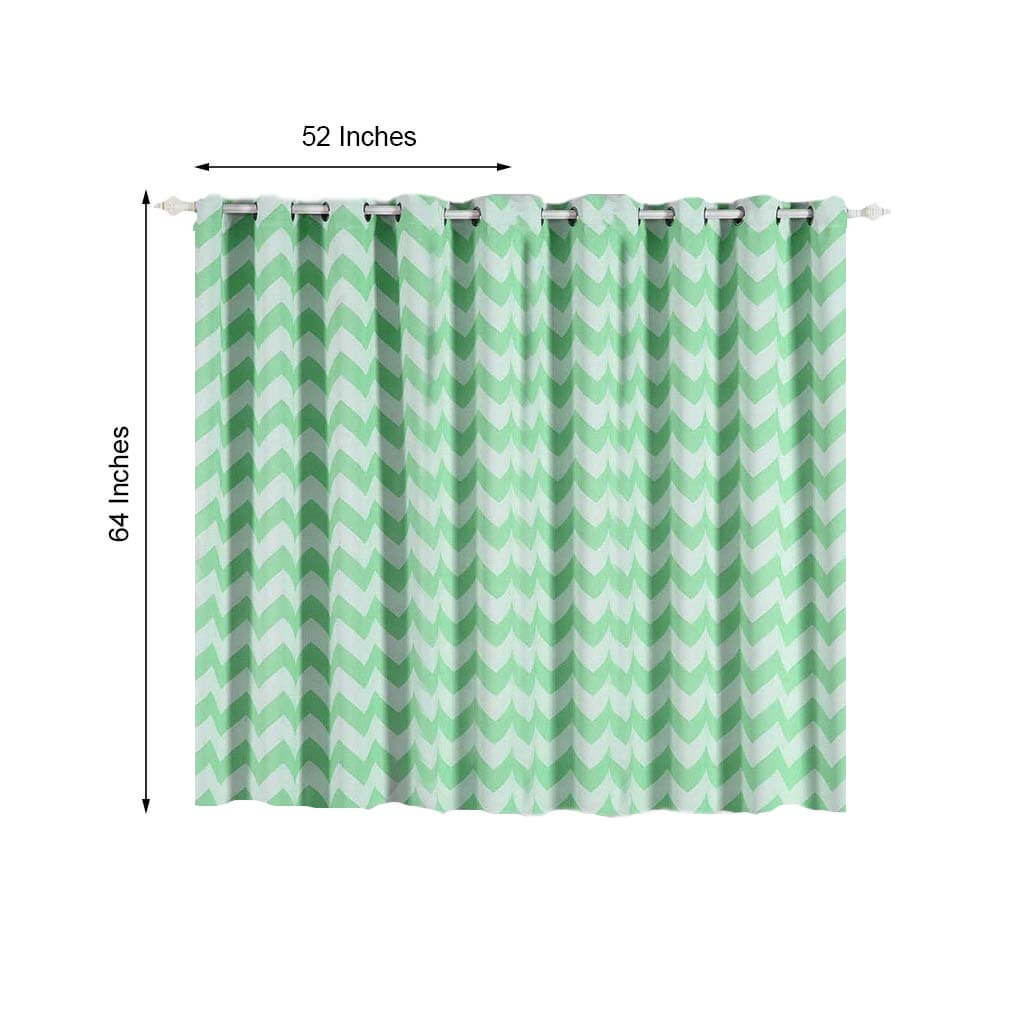 2 Pack White Mint Chevron Design Thermal Blackout Soundproof Curtains With Chrome Grommet Window Treatment Panels - 52"x64"