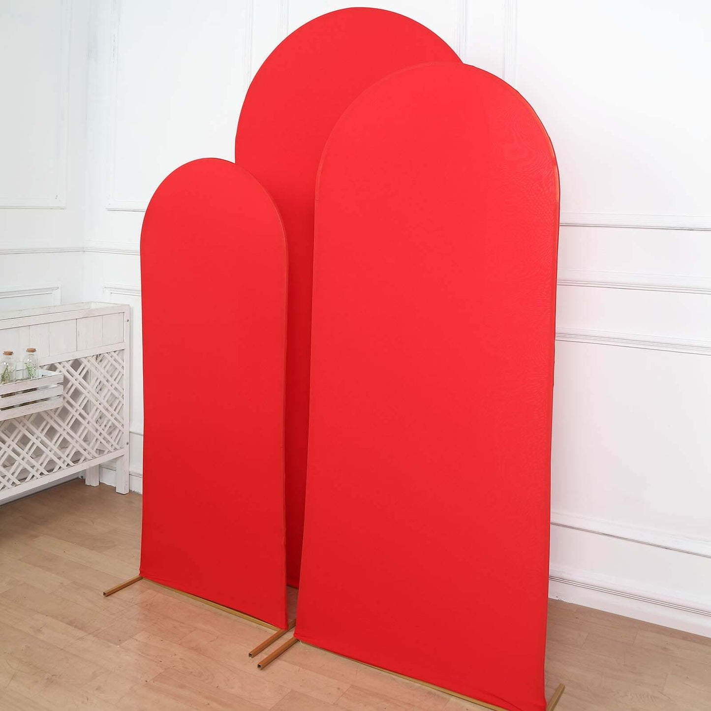 Set of 3 Matte Red Spandex Fitted Chiara Backdrop Stand Cover For Round Top Wedding Arch - 5ft, 6ft, 7ft