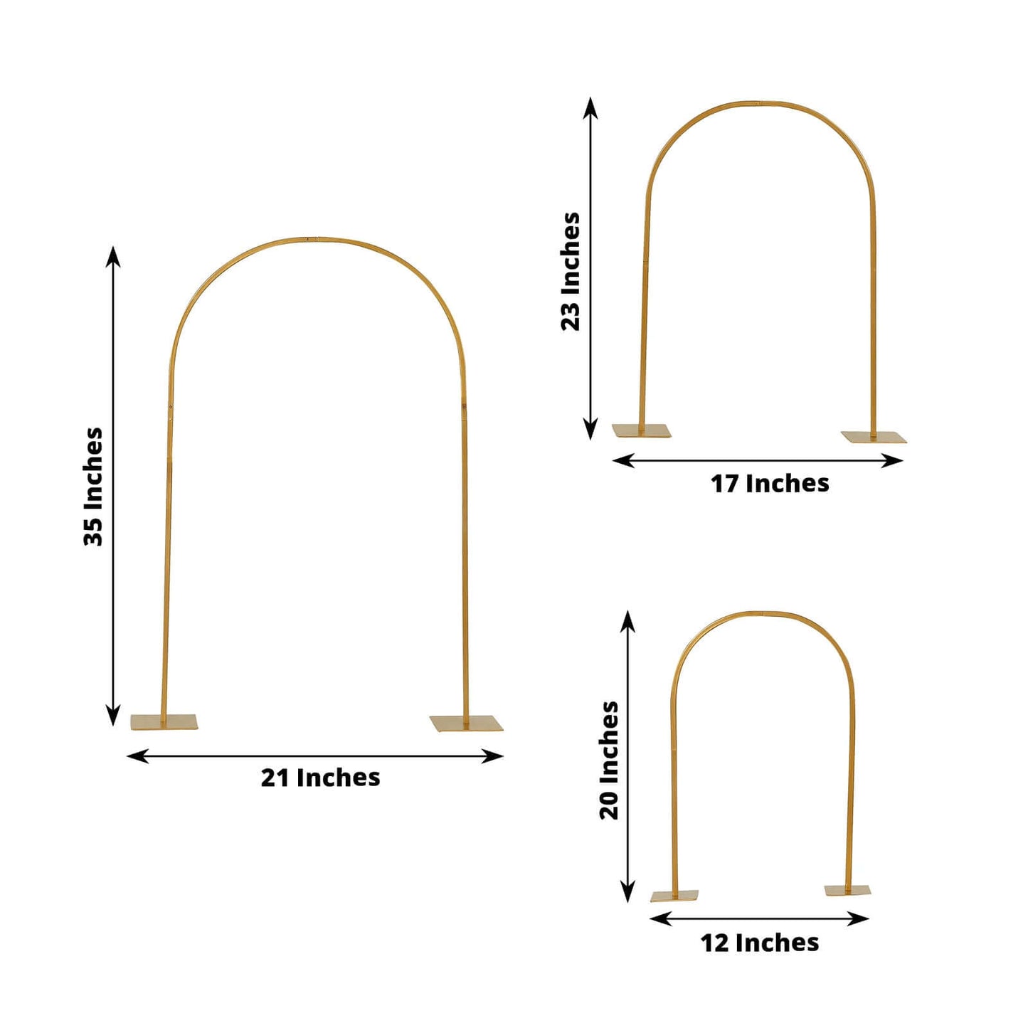 Set of 3 Chiara Arch Table Centerpieces Gold Metal - Detachable Flower Stand Frame for Weddings 20", 23", 35"