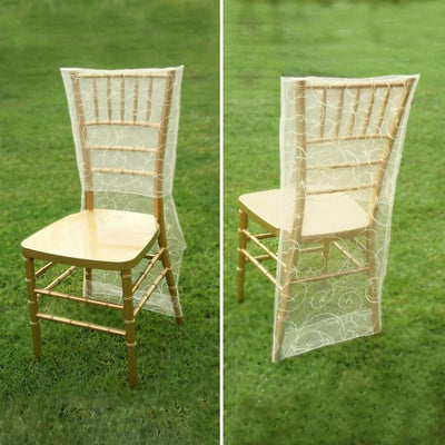 Organza Chair Slipcover with Satin Embroidery for Chiavari Chairs Ivory - Chair Back Cover