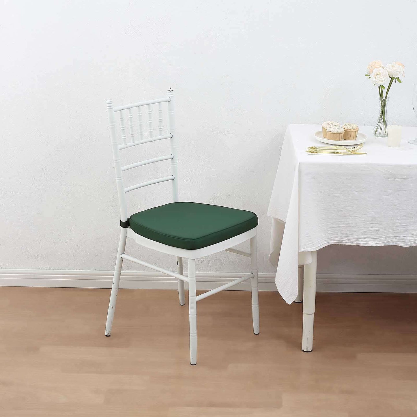 Chiavari Chair Cushion with 1.5" Thick Memory Foam and Ties Hunter Emerald Green - Stylish Removable Cover for Comfort