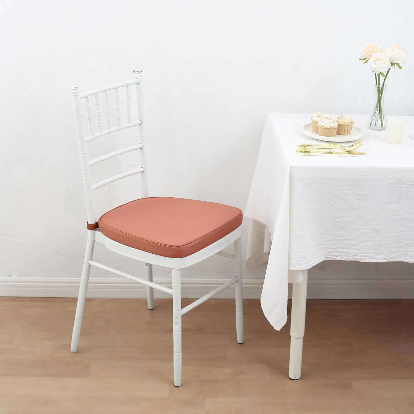 Chiavari Chair Cushion with 1.5" Thick Memory Foam and Ties Terracotta (Rust) - Stylish Removable Cover for Comfort