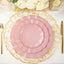 10-Pack Plastic 11" Round Dinner Plates in Dusty Rose Ruffled Rim with Gold Edging - Sturdy Disposable Dinnerware