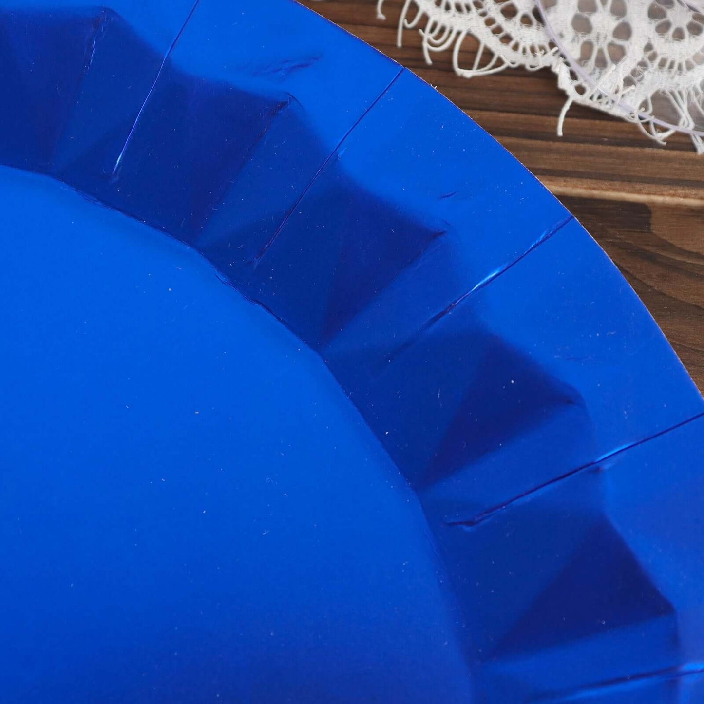 25-Pack Paper 12" Round Charger Plates in Royal Blue with Geometric Prism Design - Disposable 400GSM Serving Trays