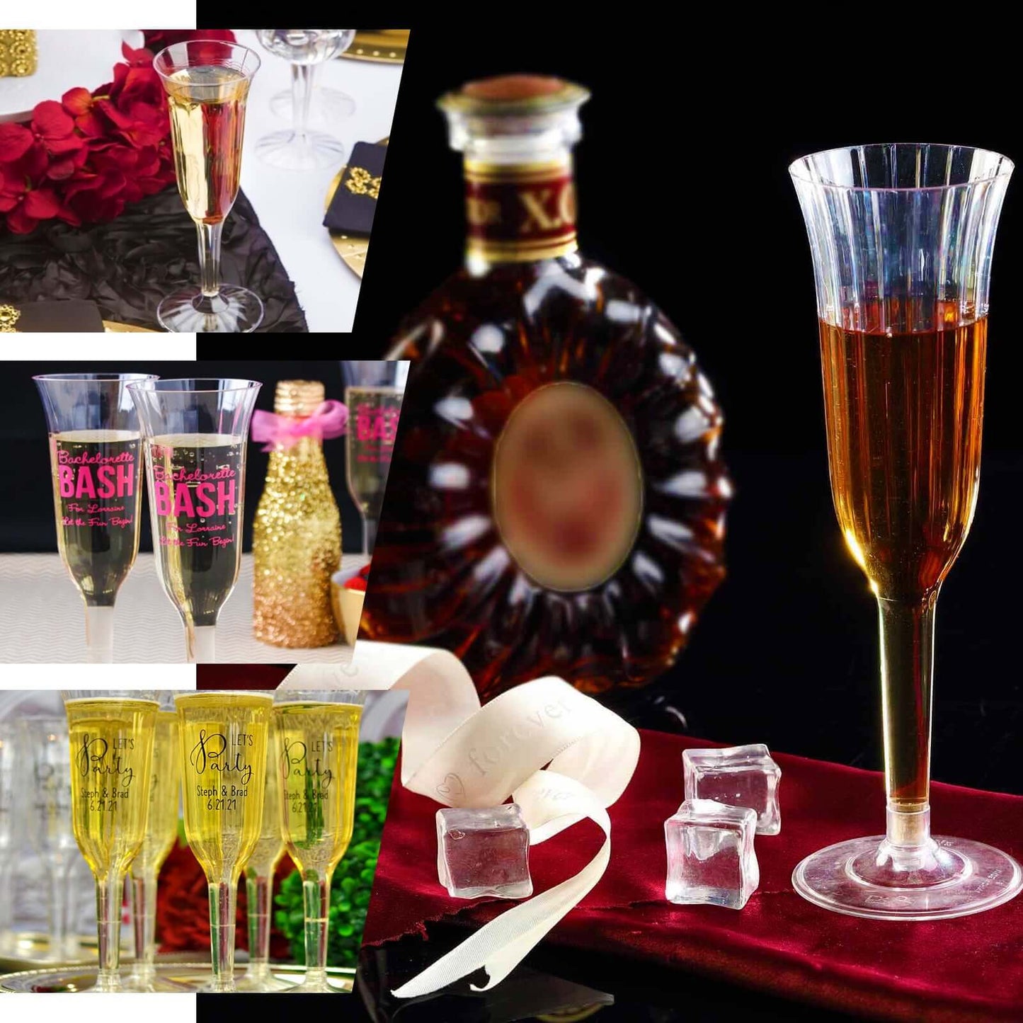 12-Pack Plastic Champagne Flutes Transparent Dusty Blue Flared Design - Lightweight Disposable Toasting Glasses 6oz