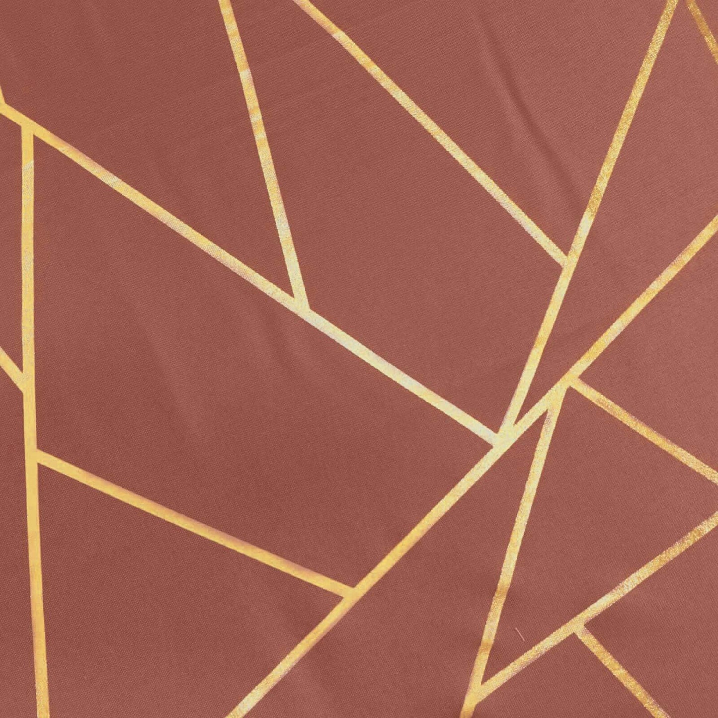 Polyester 120" Round Tablecloth Terracotta (Rust) with Gold Foil Geometric Pattern Wrinkle-Resistant Seamless Table Cover