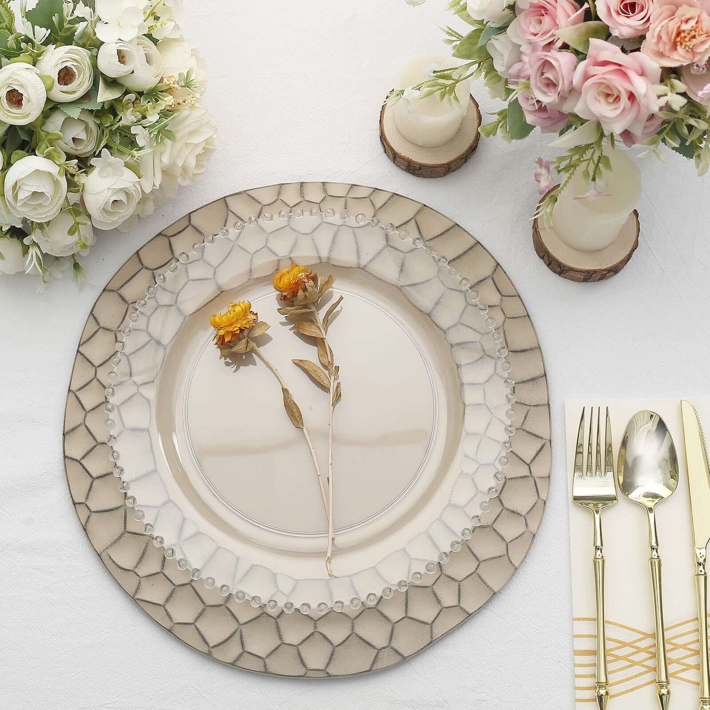 6-Pack Round Charger Plates 13" in Taupe with Hammered Rim, Matte Finish Modern Dinner Charger Tableware