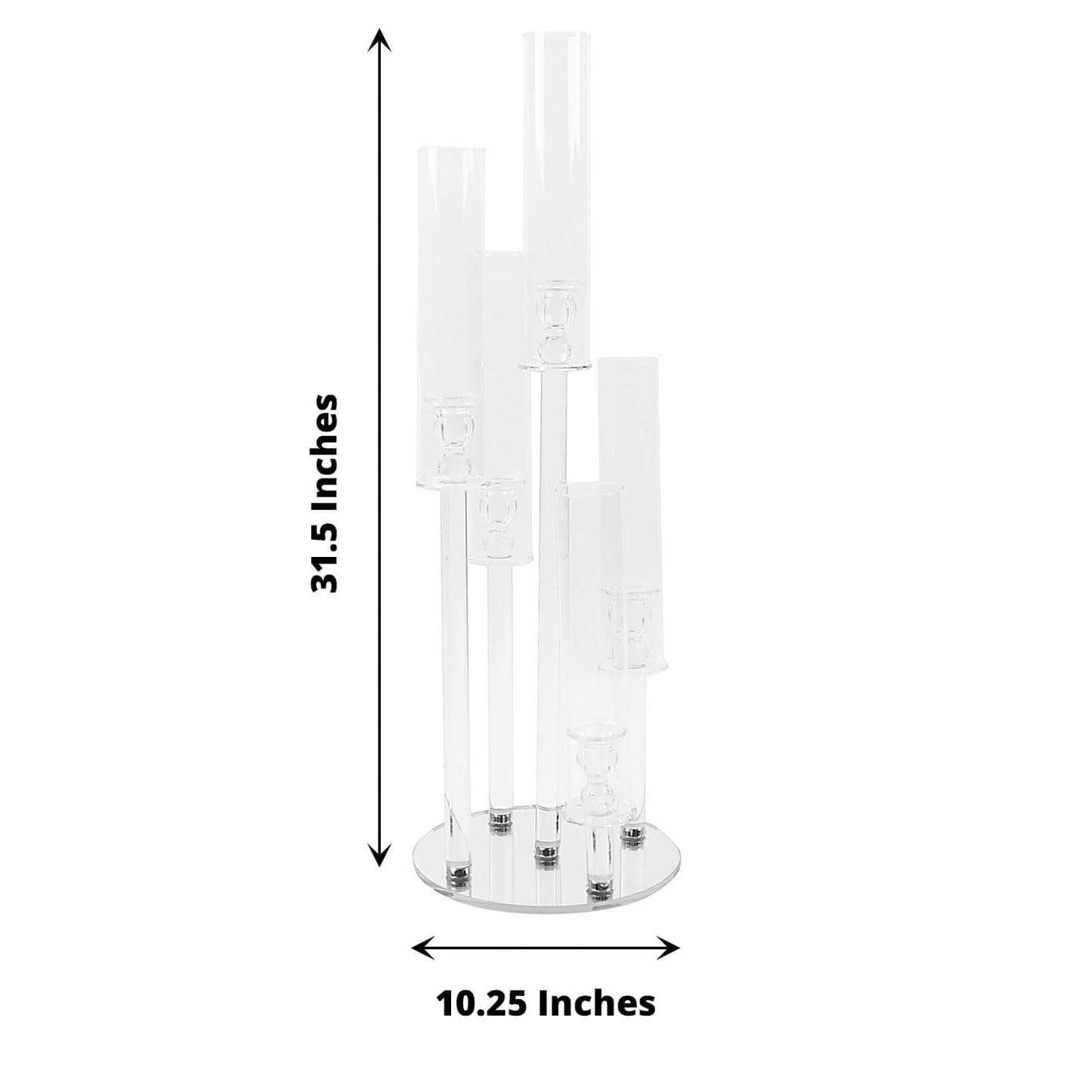 5-Arm Round Crystal Glass Candelabra Clear Taper Design - Chic Candle Holder Table Centerpiece for Weddings & Events 32"