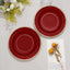 25-Pack Paper 8" Round Dessert Plates in Burgundy Sunray Design with Gold Rim - Disposable Heavy Duty 350GSM Appetizer Salad Plates
