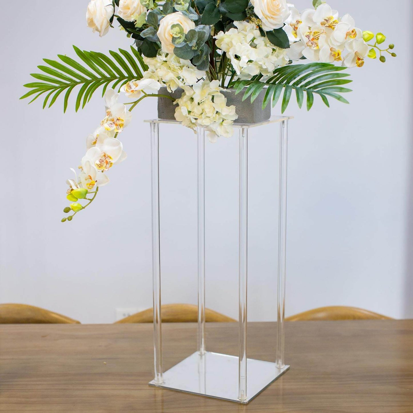 Acrylic Flower Vase Pillar Stand with Square Mirror Base Clear - Versatile Wedding Table Centerpiece 24"