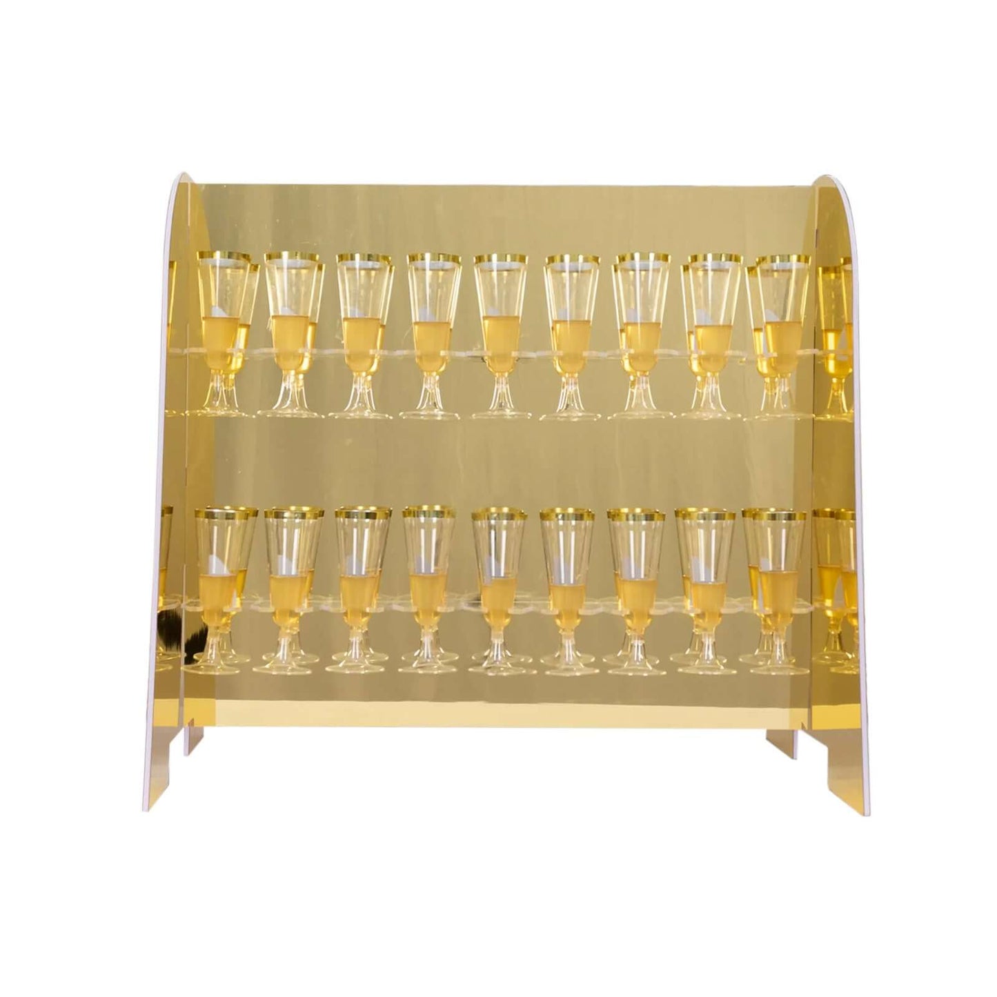 2-Tier Champagne Glass Holder Display Stand Table Top in Gold Mirror Finish - Modern Stemware Rack Cocktail Drink Holder with 18 Hooks for Events & DIY Bars 25"