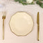 25-Pack Paper 7" Decagon Appetizer Plates in Beige with Gold Foil Rim