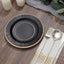 25-Pack Paper 8" Round Dessert Plates in Black Sunray Design with Gold Rim - Disposable Heavy Duty 350GSM Appetizer Salad Plates