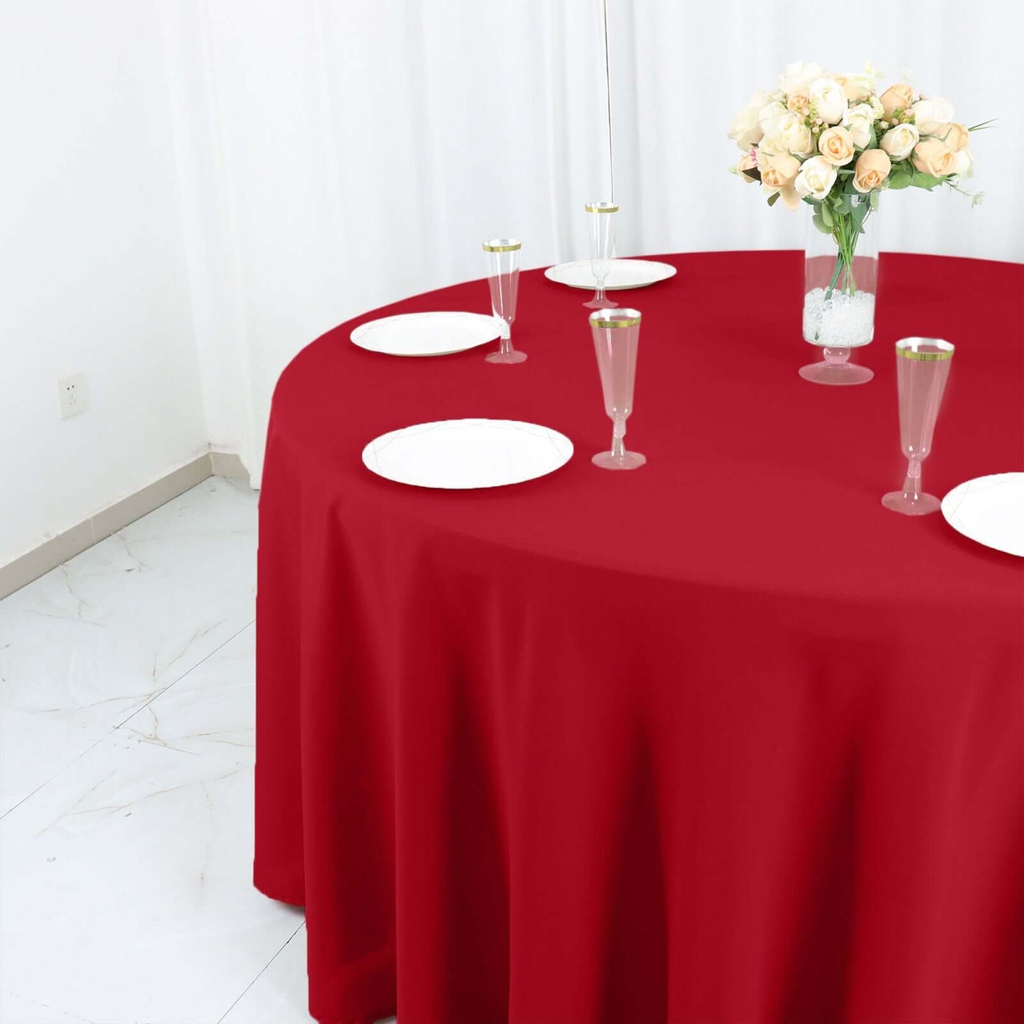 Polyester 120" Round Tablecloth Wine - Seamless Wrinkle-Resistant Table Cover