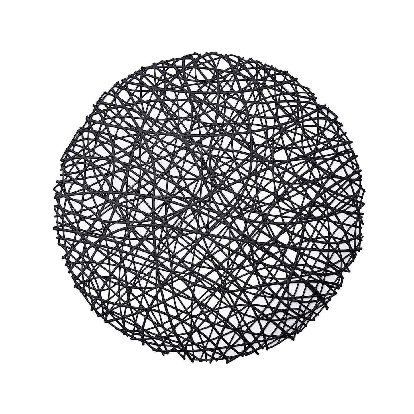 6-Pack Vinyl Placemats Black Woven Design - Durable Non-Slip Round Table Mats for Dining 15"