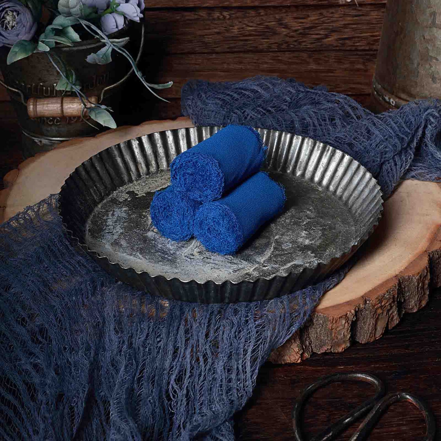 2 Pack 6yd Royal Blue Silk-Like Chiffon Linen Ribbon Roll For Bouquets, Wedding Invitations Gift Wrapping