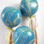 3 Pack 13" 4D Blue Gold Marble Sphere Foil Helium or Air Balloons