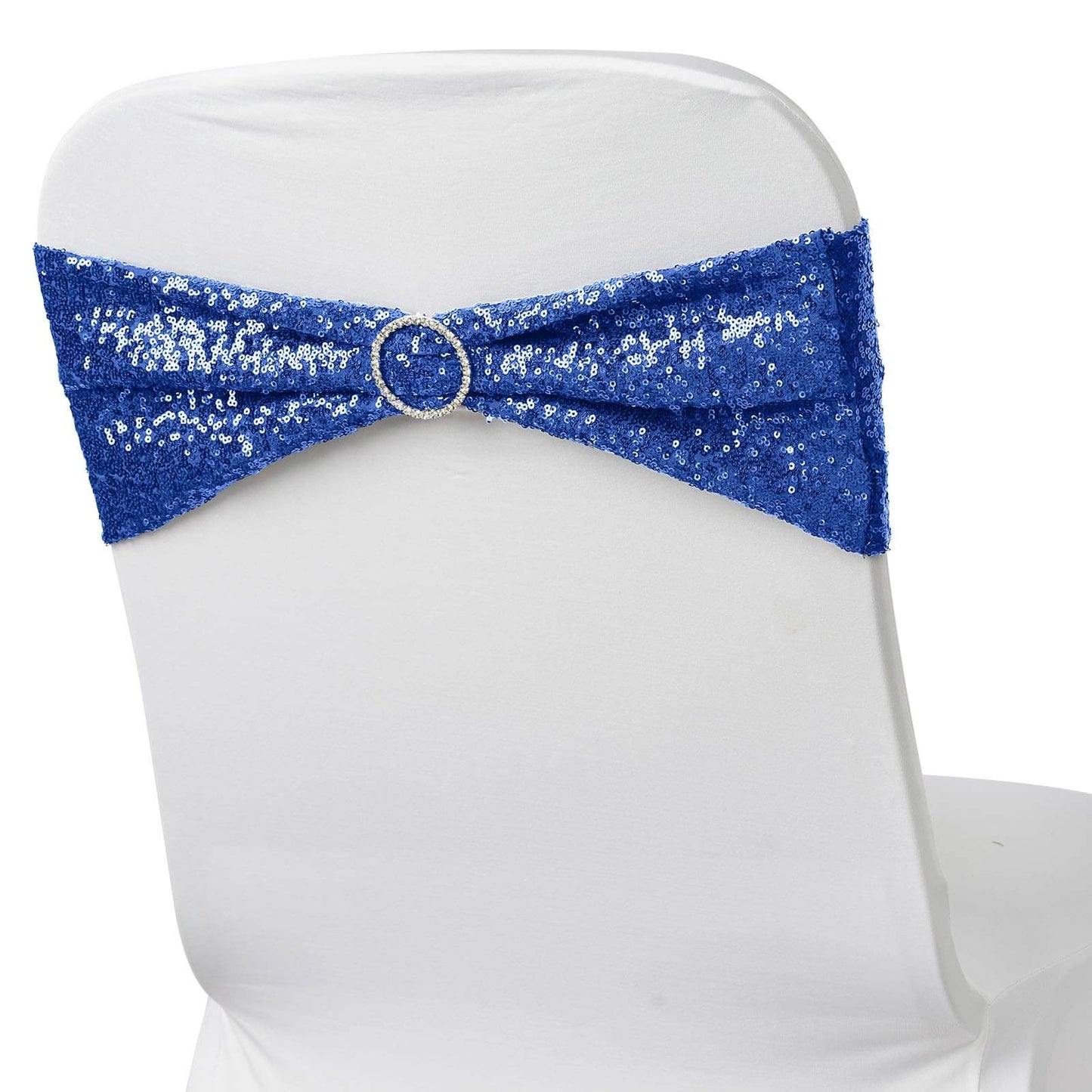 5 Pack Sequin Spandex Chair Sashes Royal Blue - Stretch Chair Bands 6"x15"