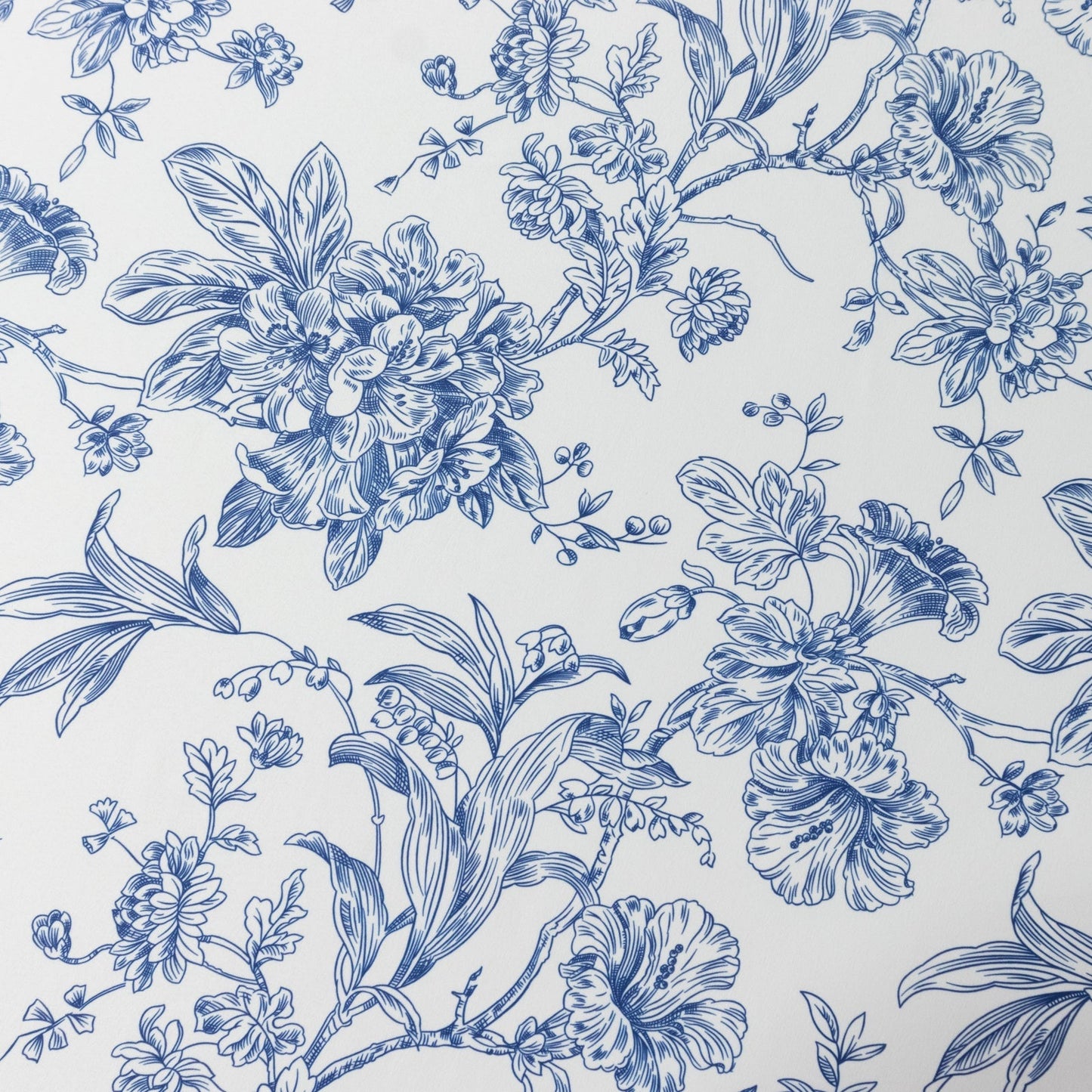 Polyester 108" Round Tablecloth White - Blue French Toile Pattern for Chic Weddings