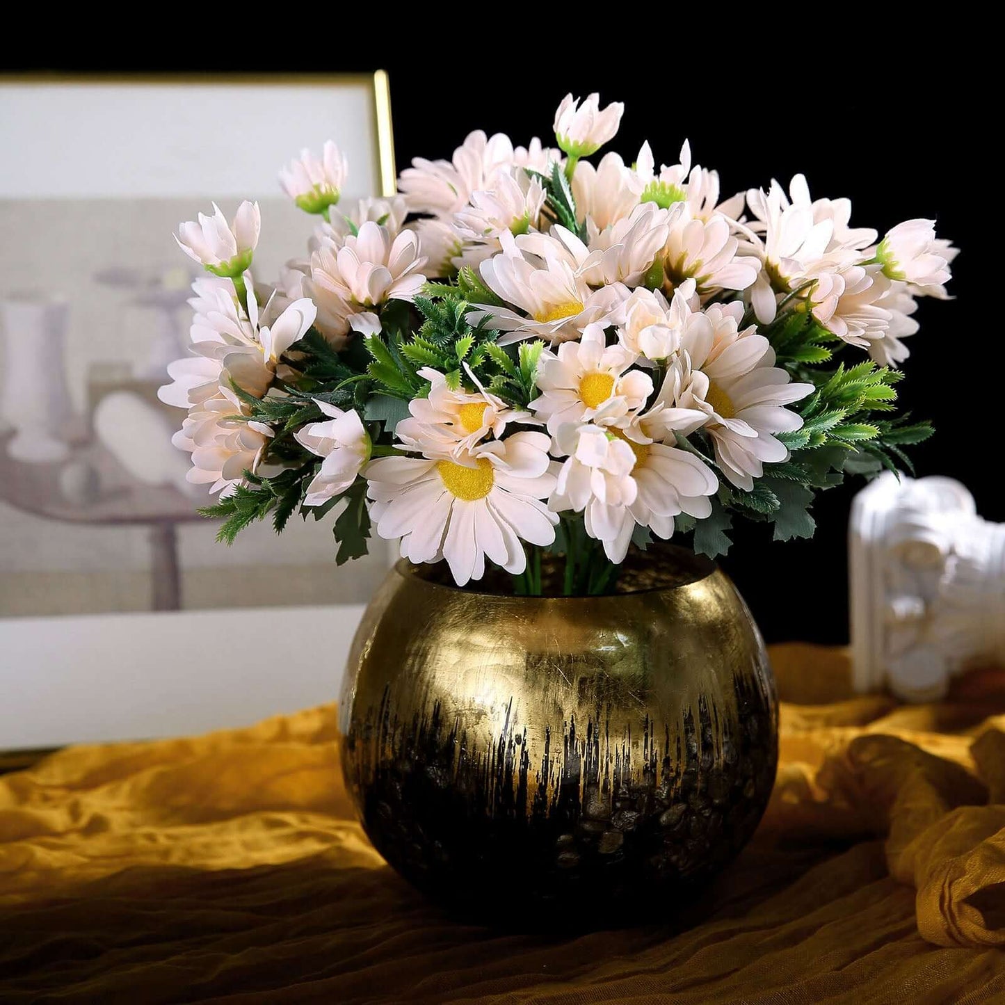 4 Bushes 11" Blush Artificial Silk Daisy Flower Bouquet Branches