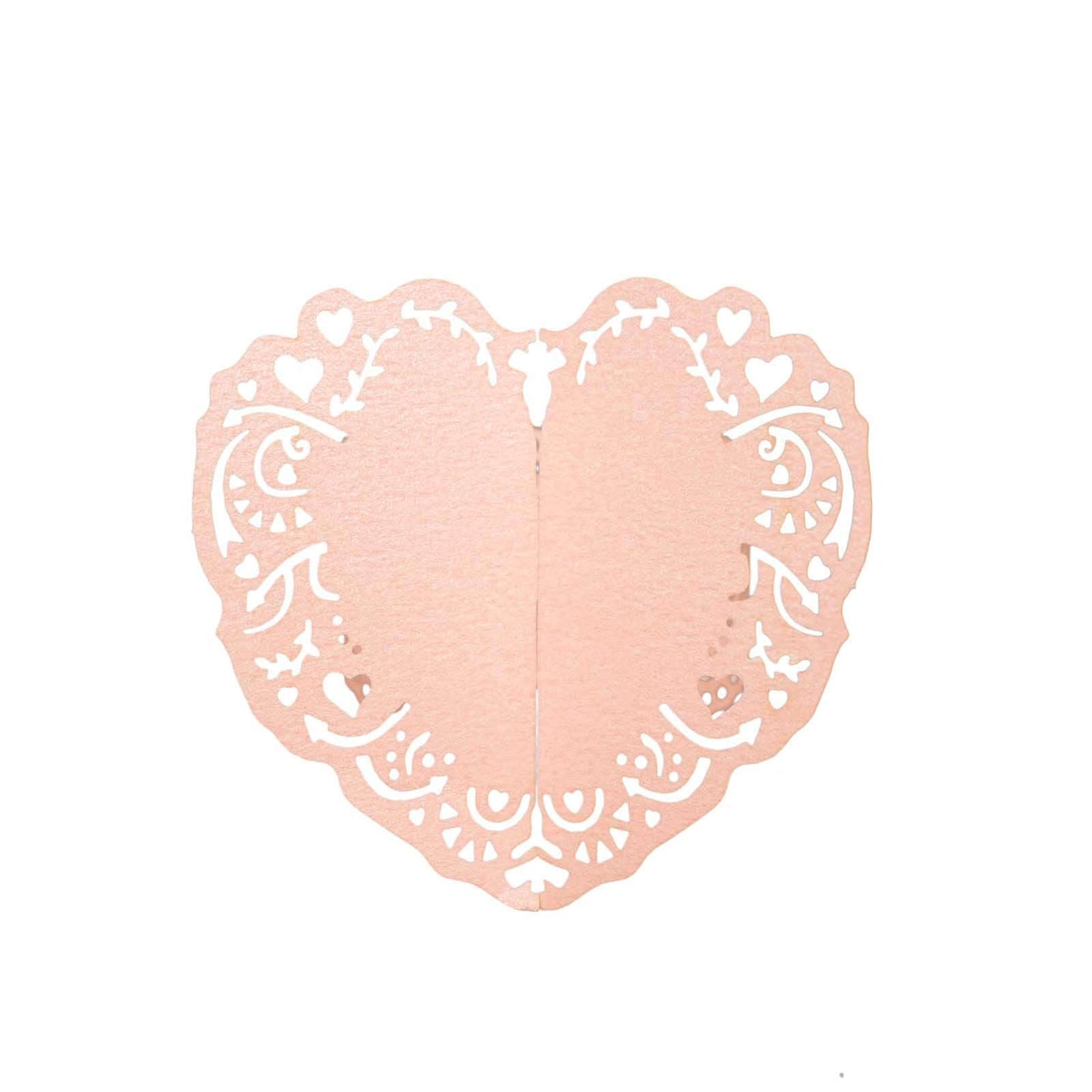 12 Pack Blush Shimmery Laser Cut Heart Paper Napkin Holders with Lace Pattern, Disposable Napkin Rings Bands
