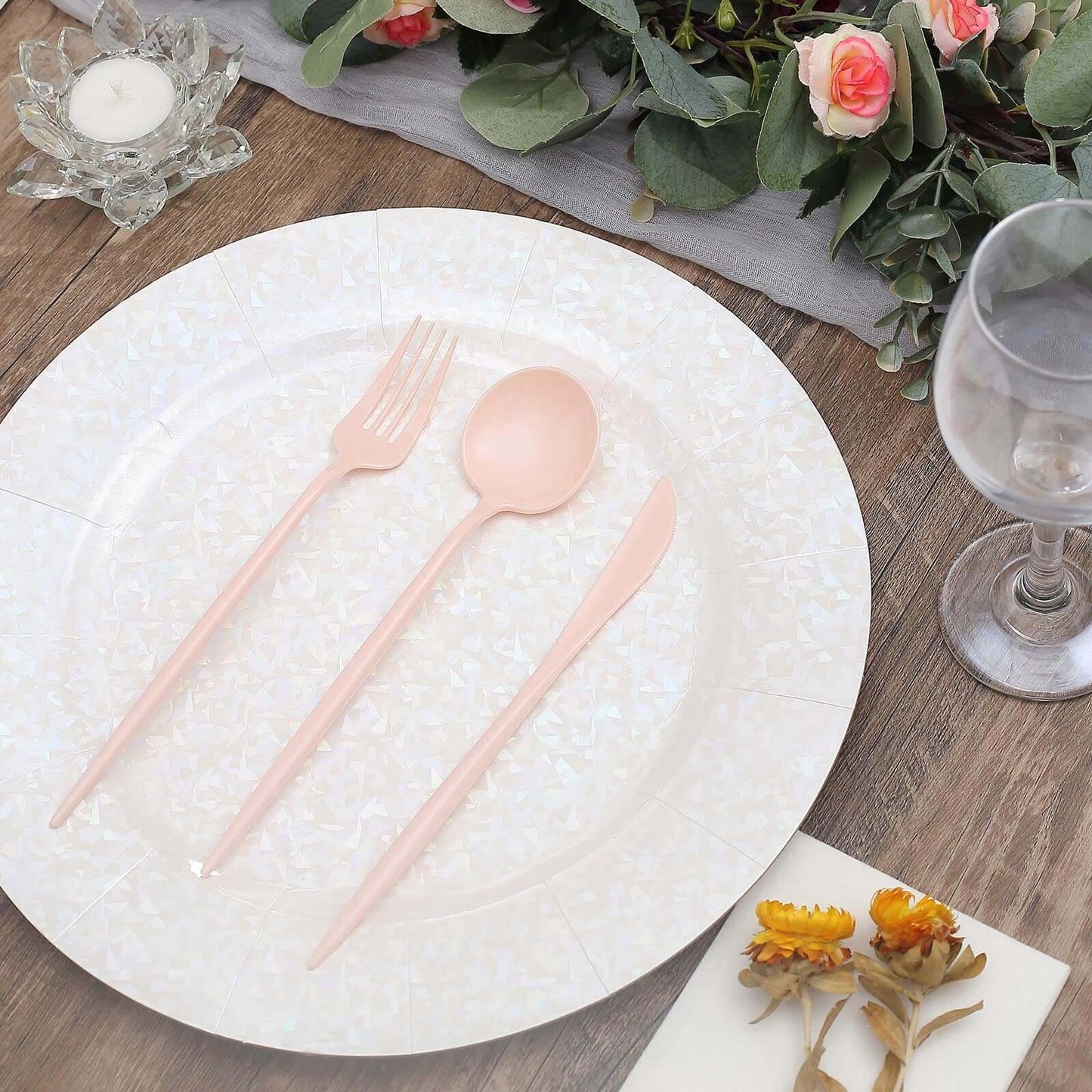 50-Pack Plastic Utensil Set Blush Pink - Premium Disposable Heavy Duty Sleek Flatware