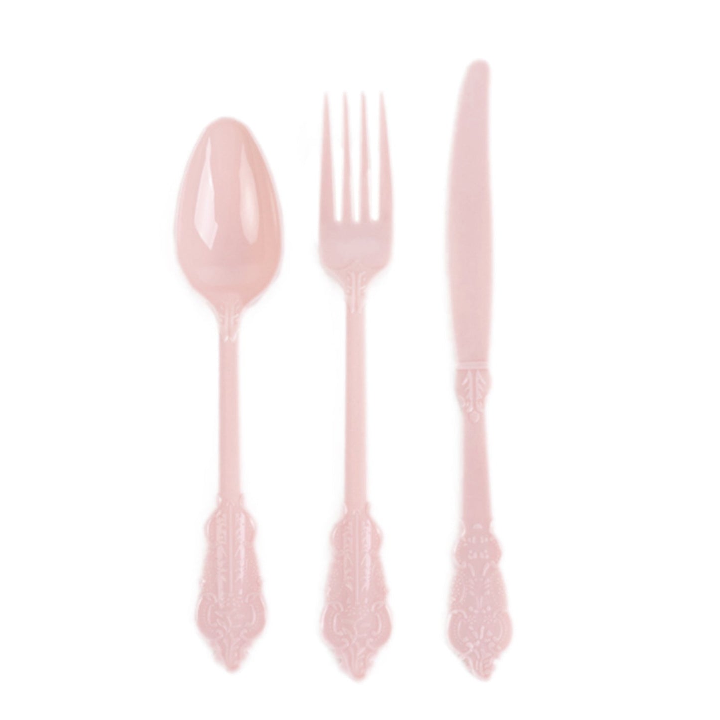 72 Pcs Plastic Silverware Set in Baroque Style Blush - Heavy Duty Disposable Knife, Fork, and Spoon Set