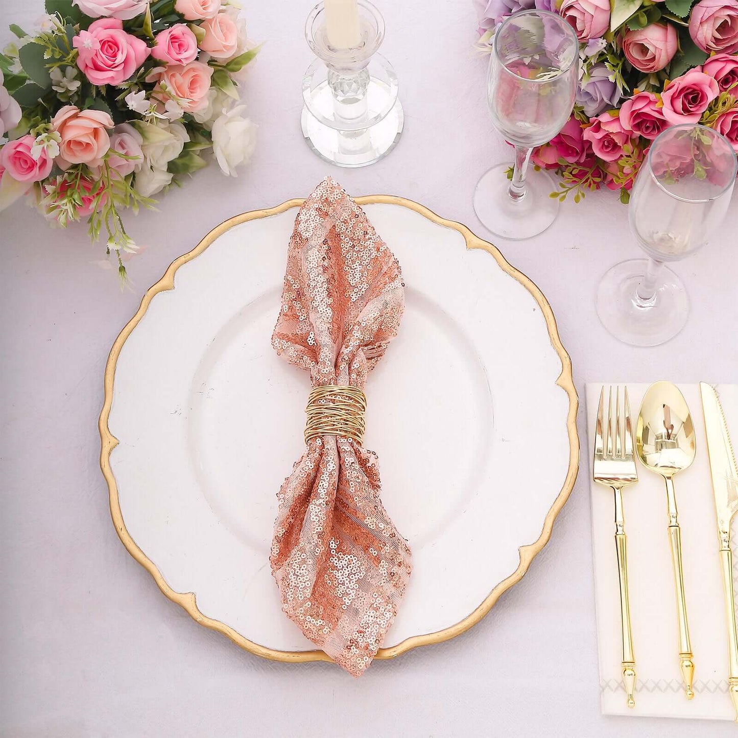 Sequin Napkins 20"x20" Blush - Diamond Pattern Reusable Napkin