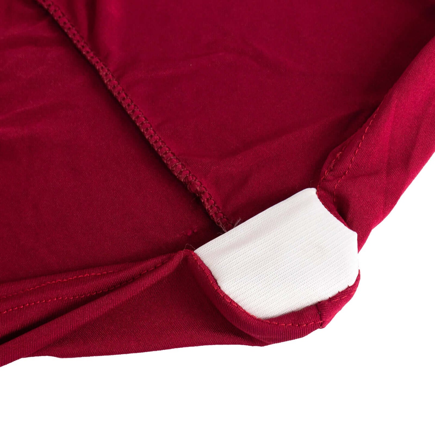 Stretch Spandex Chair Cover Burgundy for Folding Chairs - Secure Fit Slipcover with Silver Rhinestone Buckled Sash Band