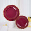 10-Pack Plastic 8" Round Dessert Plates in Burgundy with Gold Scalloped Rim - Disposable Appetizer/Salad Plates