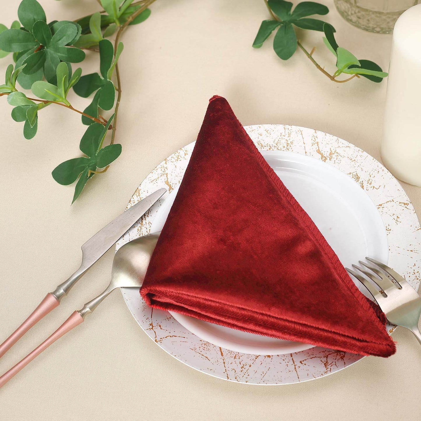 5 Pack Premium Velvet 20"x20" Napkins Burgundy - Soft Sheen Finish Cloth Napkins