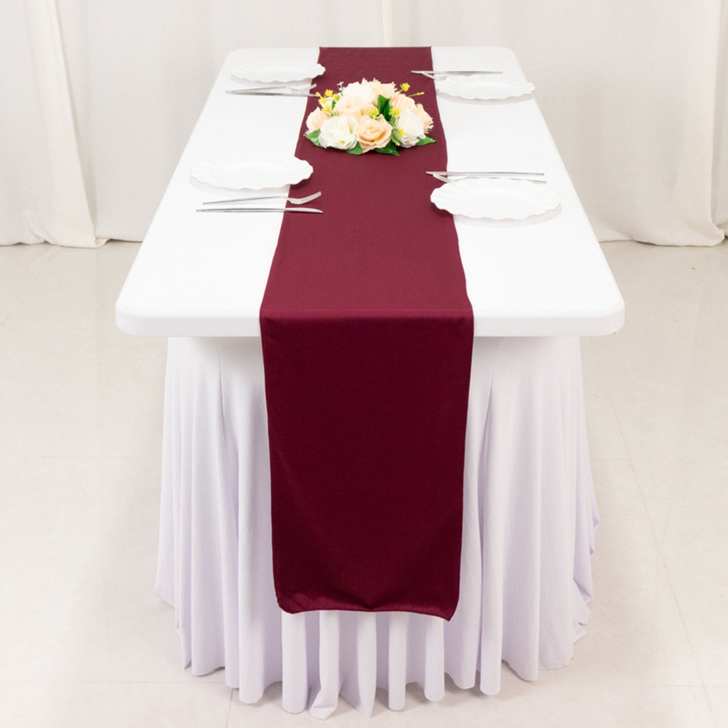 Scuba Polyester 12"x108" Table Runner Burgundy - Wrinkle-Free Table Linen