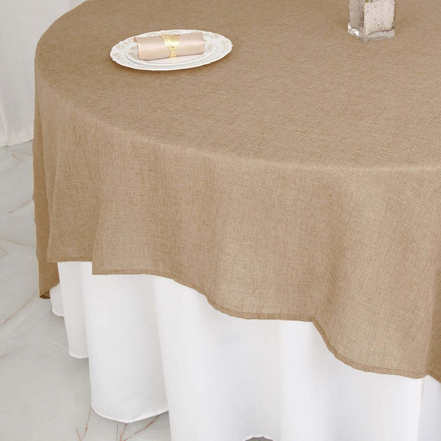 Faux Burlap 90"x90" Table Overlay Square Tablecloth Natural - Boho Chic Design for Stylish Celebrations