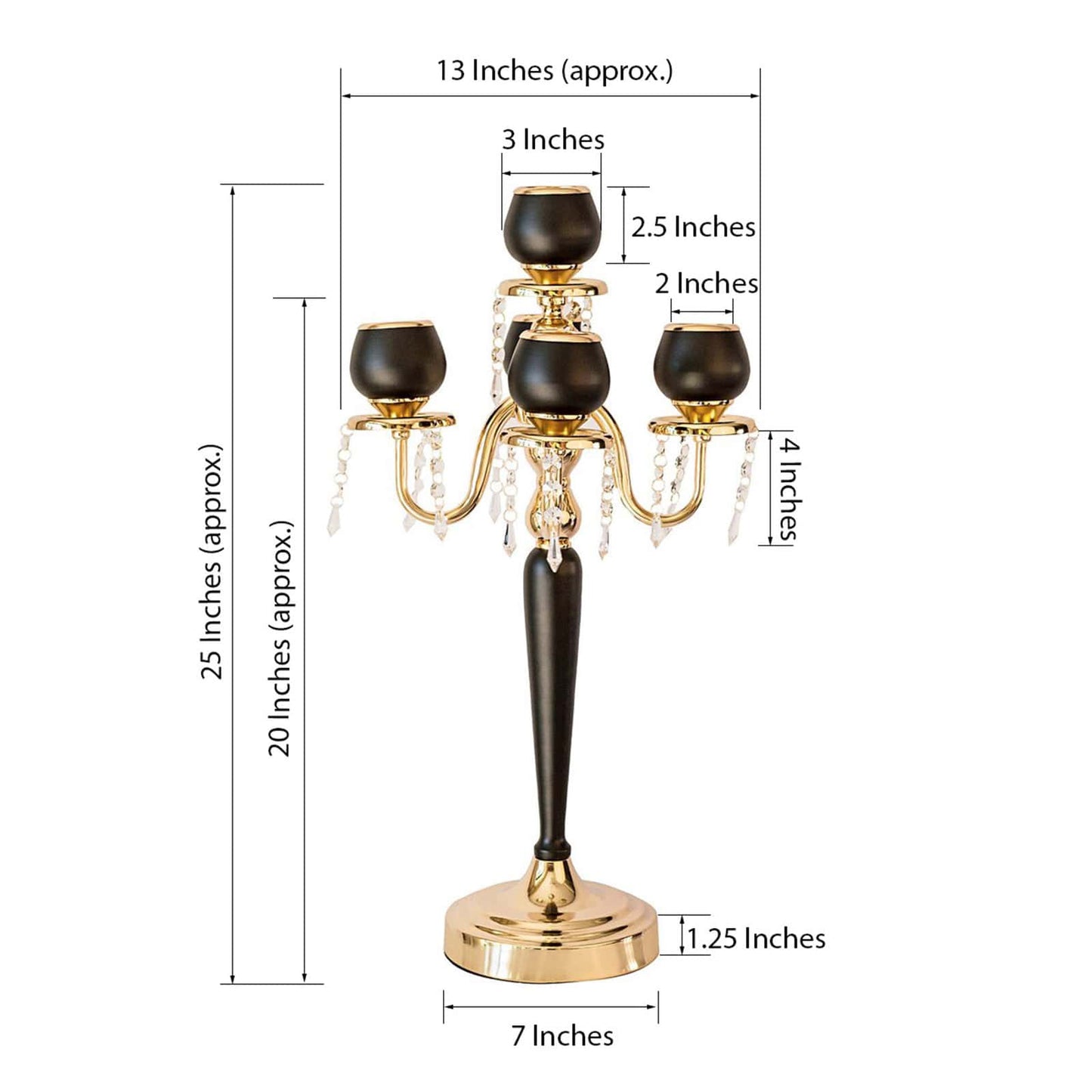 5-Arm Metal Candelabra Candle Holder Gold/Black - Chic Table Centerpiece for Events 25"