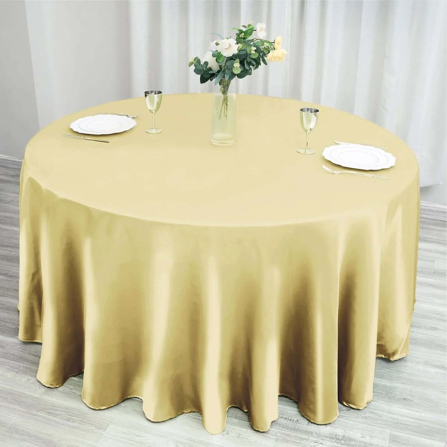 Satin 120" Round Tablecloth Champagne - Stylish Seamless Table Cover