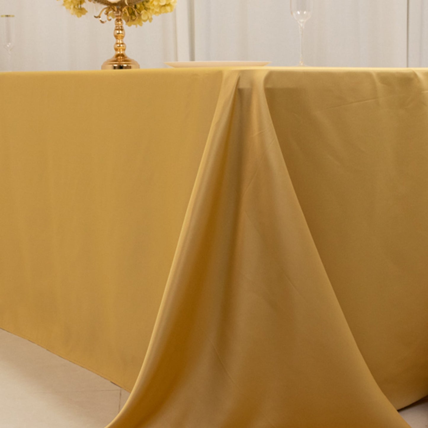 Lamour Satin 90"x156" Rectangle Tablecloth Champagne - Luxurious, Soft Seamless Table Cover