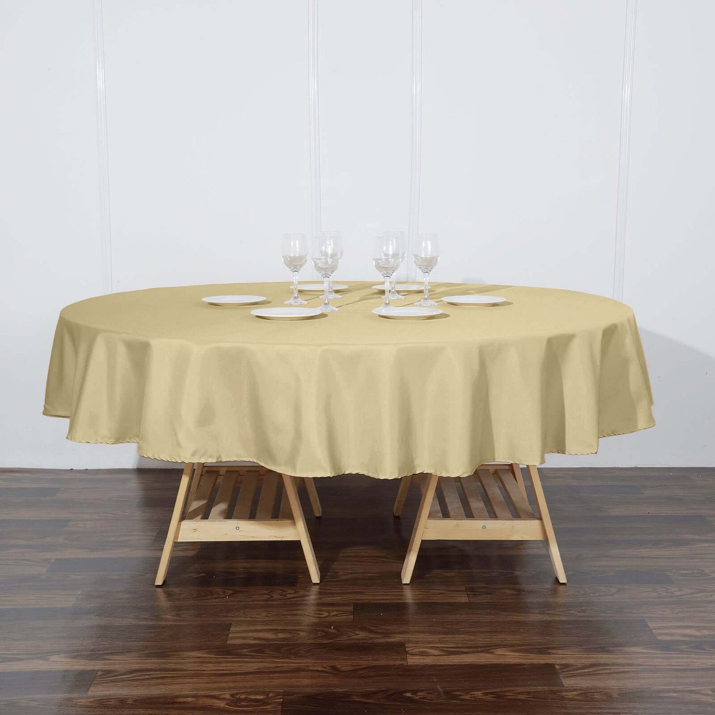 Polyester 90" Round Tablecloth Champagne - Stain & Wrinkle-Resistant Table Cover