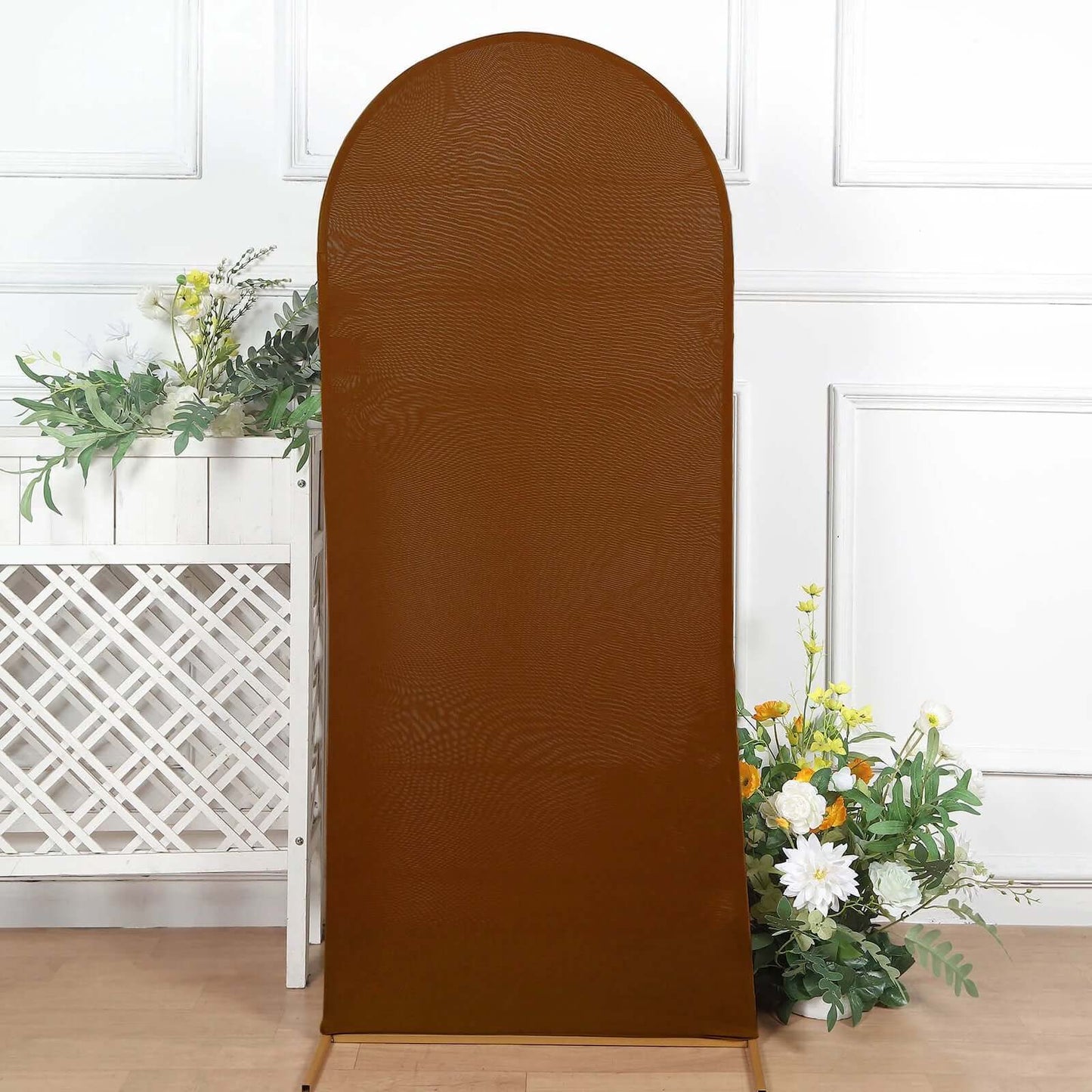 5ft Cinnamon Brown Spandex Fitted Chiara Backdrop Stand Cover For Round Top Wedding Arch