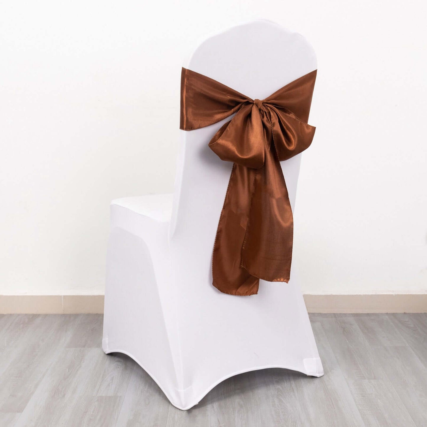 5 Pack Satin Chair Sashes Cinnamon Brown - Durable Chair Bows with Shiny Finish 6"x106"