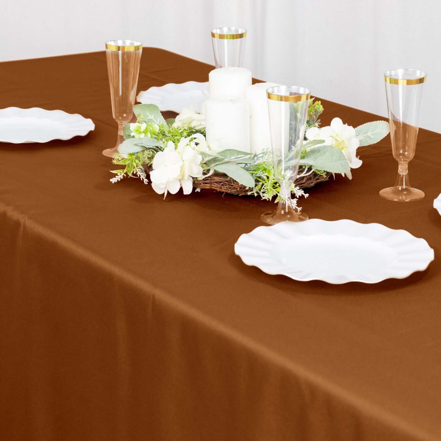 Polyester 60"x102" Rectangle Tablecloth Cinnamon Brown - Durable and Stylish Table Cover