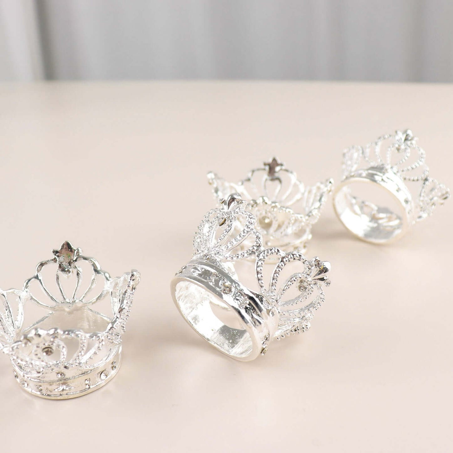 4 Pack Silver Metal Crown Rhinestone Napkin Rings, Royal Bling Napkin Holders