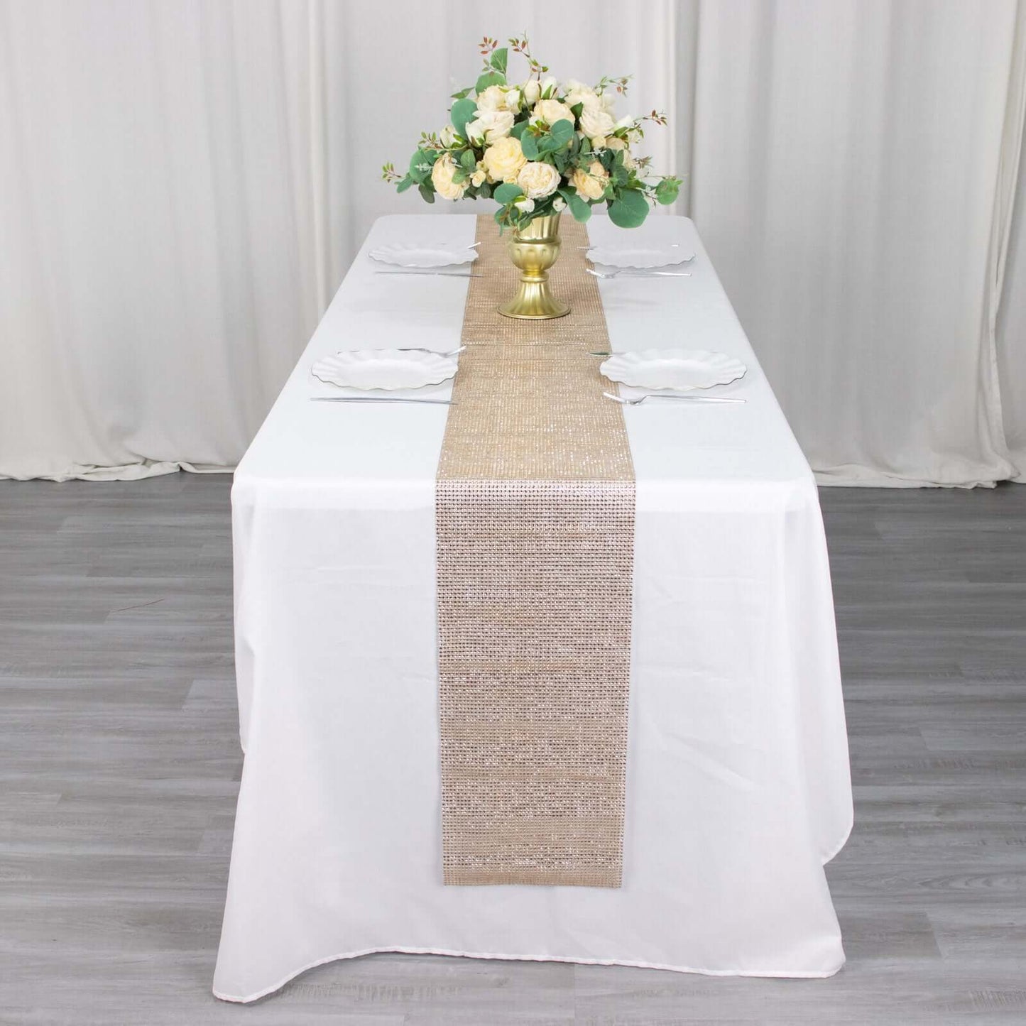 Crystal Rhinestone 10"x108" Table Runner Champagne - Chic Diamond Accent