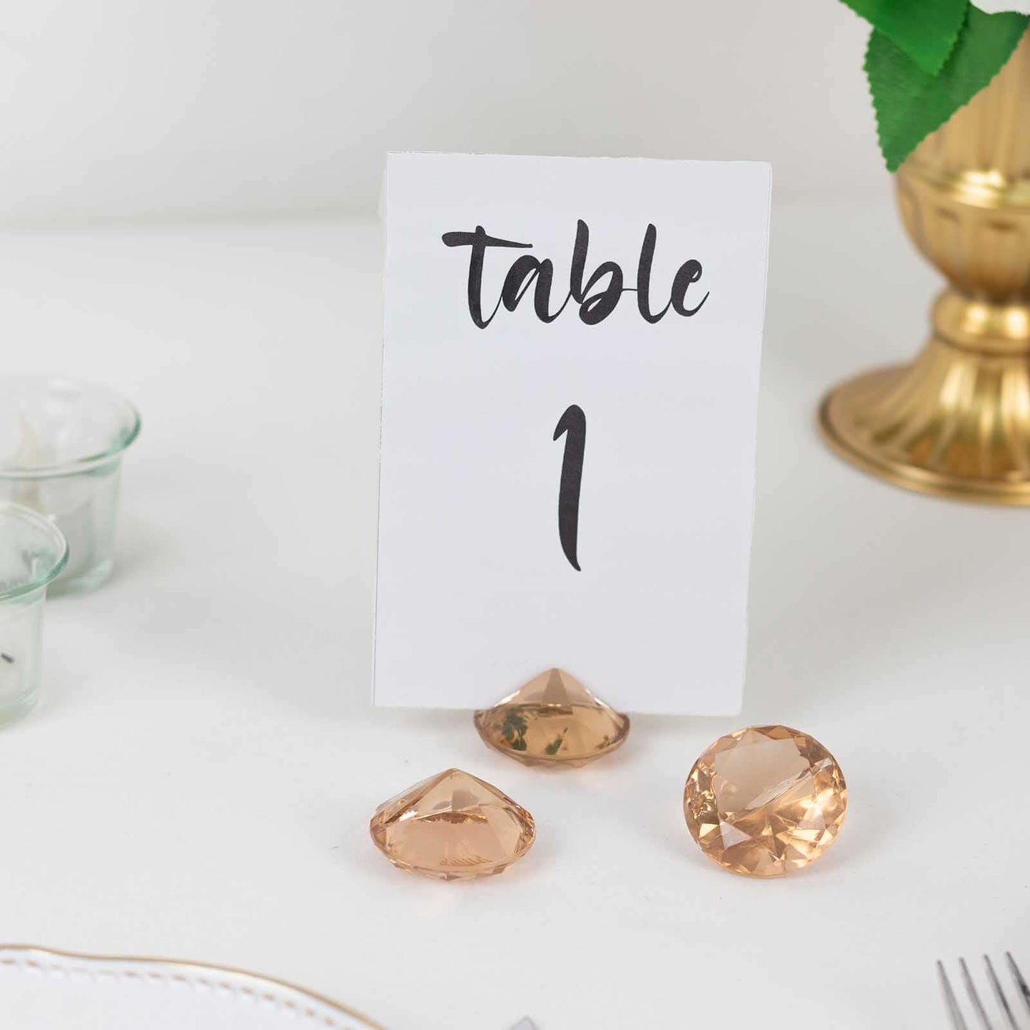 10-Pack Plastic Card Holder Stands Diamond Shaped Design Amber Crystal - Wedding Table Place Card Decorations 1.75"