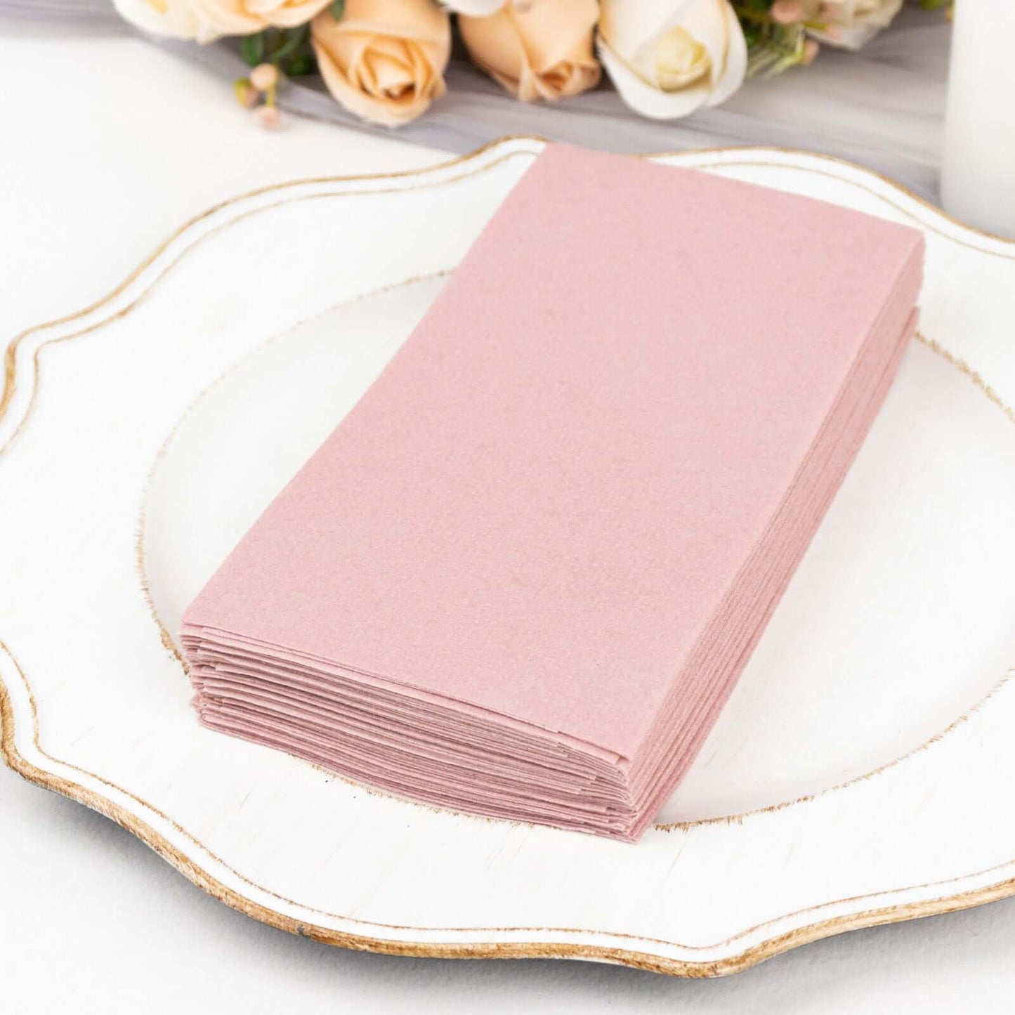20 Pack Linen-Like Paper 8.5"x4" Napkins Dusty Rose - Highly Absorbent & Disposable Airlaid Guest Towels
