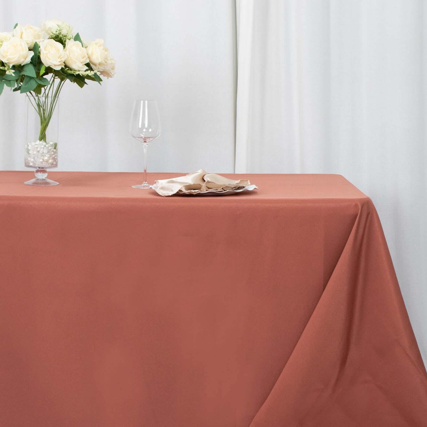 Premium Polyester 90"x156" Rectangle Tablecloth Terracotta (Rust) - Seamless 220GSM Stain-Resistant Table Cover