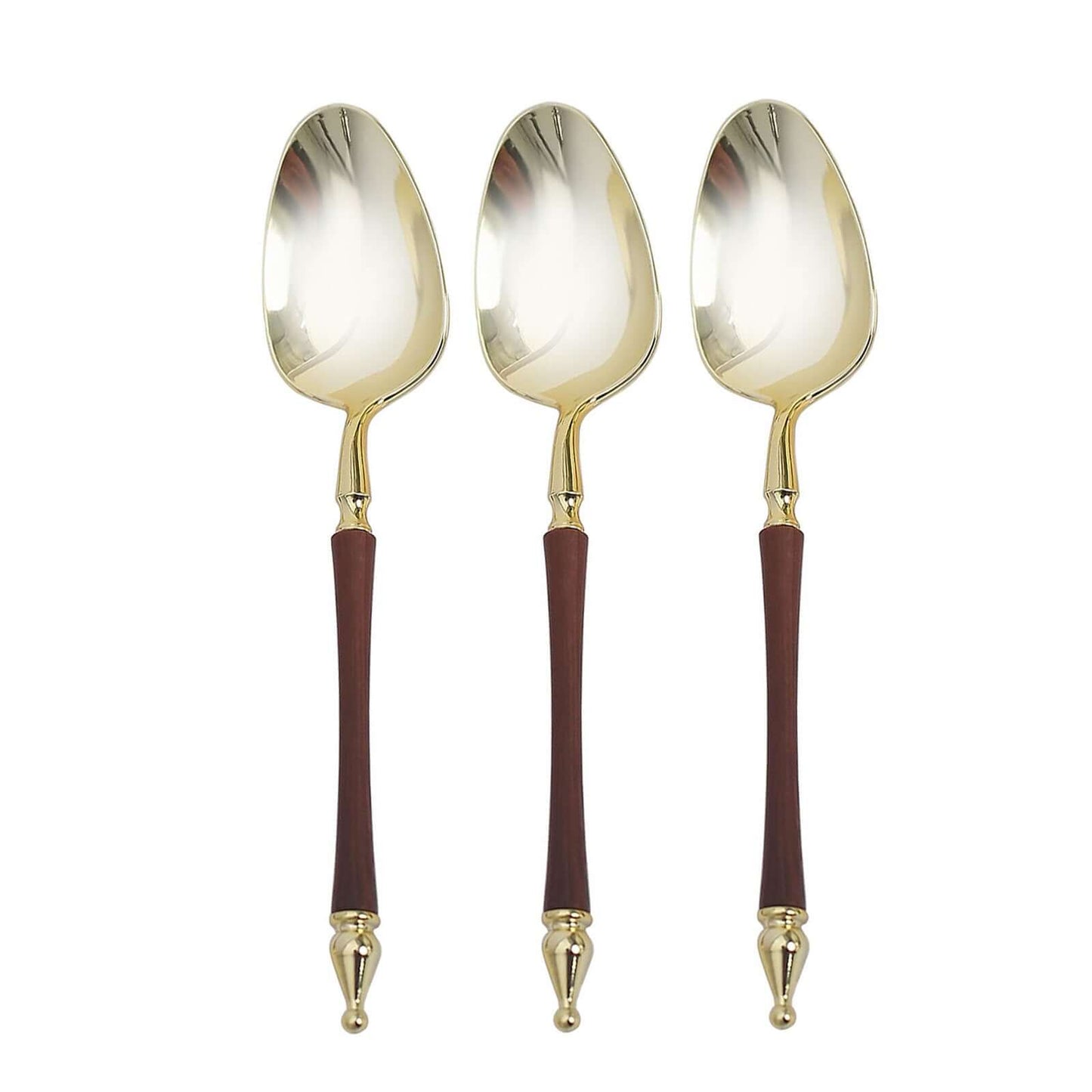 24-Pack Plastic Dessert Spoons with Roman Column Handle Gold/Brown - European Style Disposable Utensils 6"