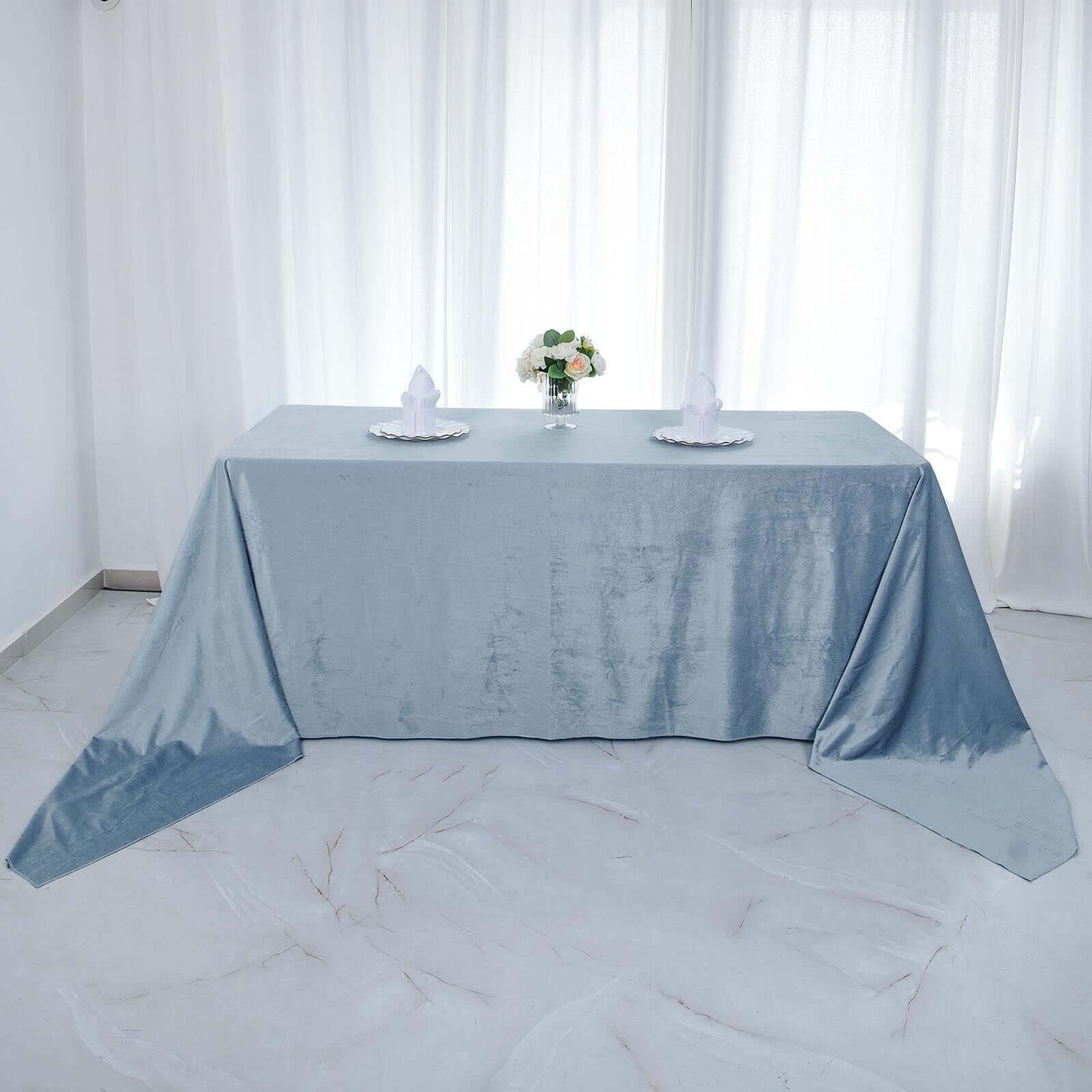 Premium Velvet 90"x156" Rectangle Tablecloth Dusty Blue - Reusable Soft & Seamless Table Cover