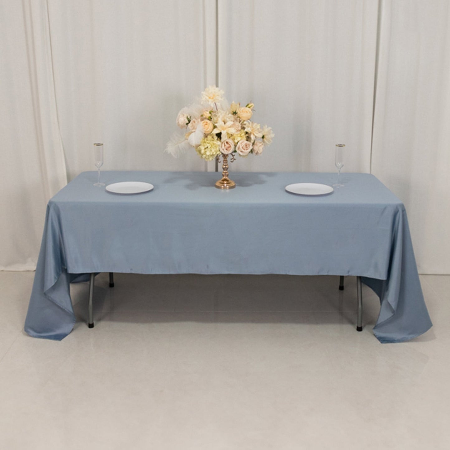 Lamour Satin 60"x126" Rectangle Tablecloth Dusty Blue - Soft & Silk-Like Table Cover