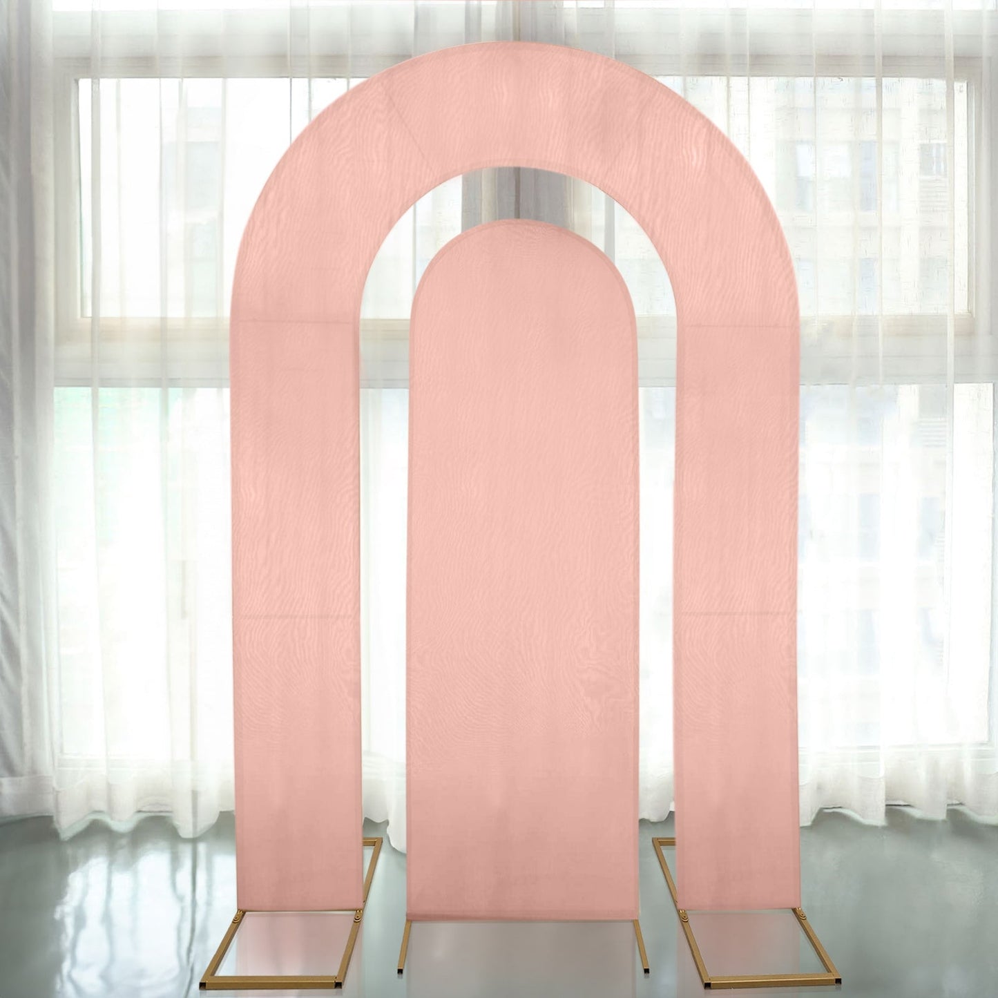 Set of 2 Dusty Rose Spandex Fitted Wedding Arch Covers for Round Top and Double Arch Chiara Backdrop Stands - 6ft,8ft