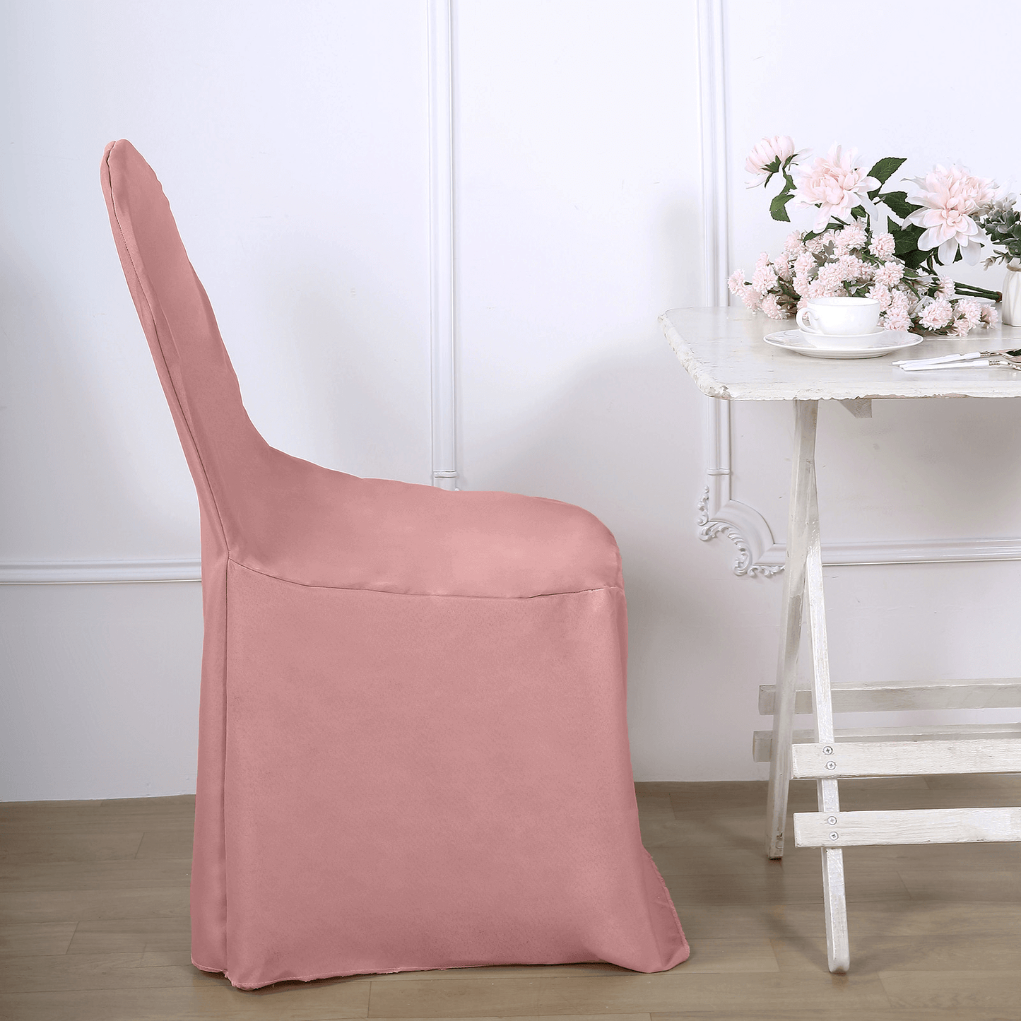 Polyester Slip On Banquet Chair Covers Dusty Rose - Stain-Resistant Reusable Durable Fabric